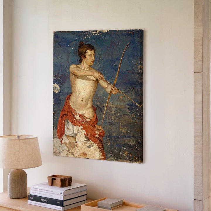 Ancient Greek Archer Canvas – Weathered Fresco-Style Wall Art - Gifitto