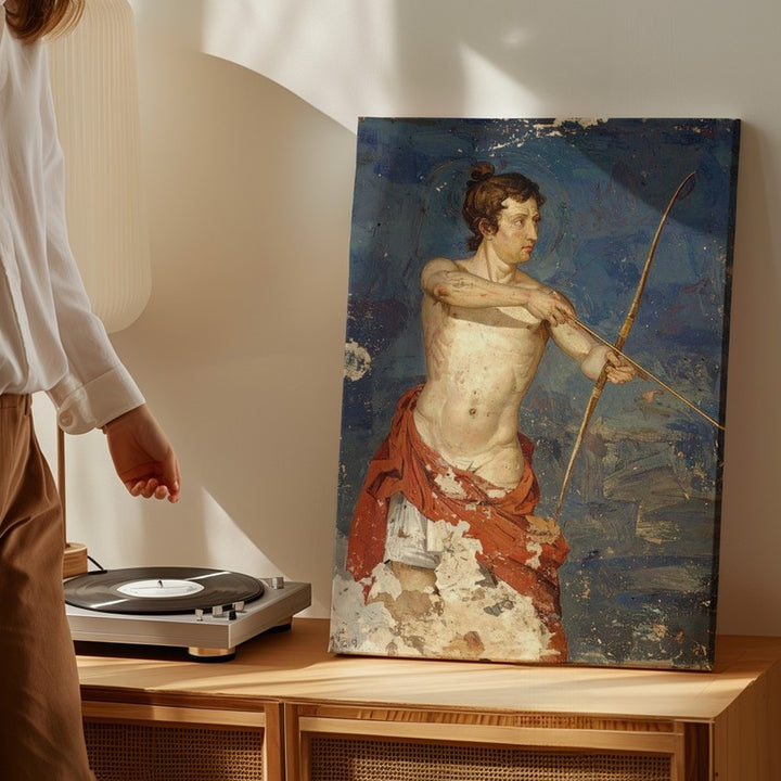 Ancient Greek Archer Canvas – Weathered Fresco-Style Wall Art - Gifitto