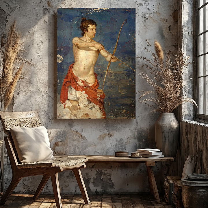 Ancient Greek Archer Canvas – Weathered Fresco-Style Wall Art - Gifitto