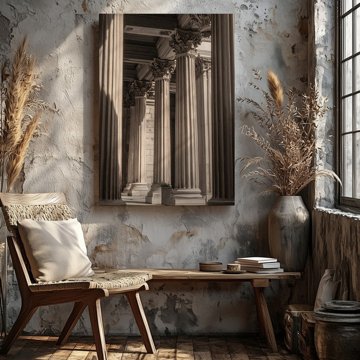 Majestic Greco-Roman Columns Canvas – Black & White Architectural Wall Art - Gifitto