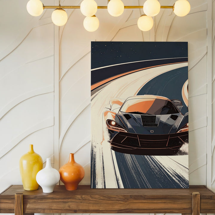 Futuristic Velocity Canvas – Black & Copper Hypercar in Motion - Gifitto