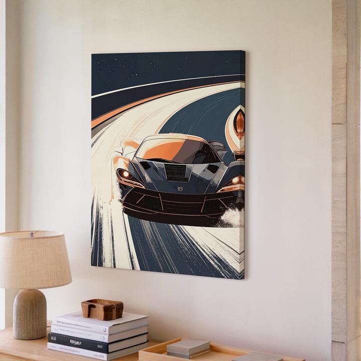Futuristic Velocity Canvas – Black & Copper Hypercar in Motion - Gifitto