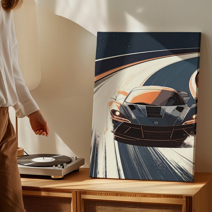 Futuristic Velocity Canvas – Black & Copper Hypercar in Motion - Gifitto