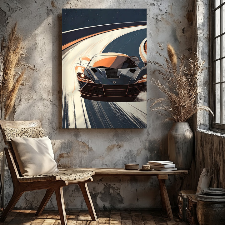 Futuristic Velocity Canvas – Black & Copper Hypercar in Motion - Gifitto