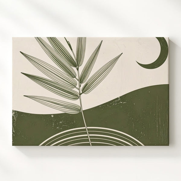 Moonrise Botanical Arch Canvas – Minimalist Green Nature & Crescent Design - Gifitto