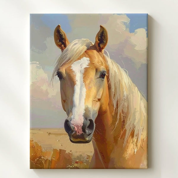 Golden Grace Horse Canvas – Creamy Portrait with Flowing White Mane - Gifitto