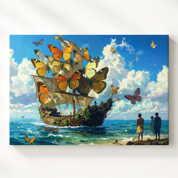 Butterfly Sailboat Canvas – Surreal Nature Fantasy Adventure Wall Art - Gifitto