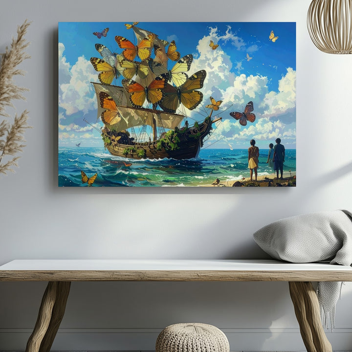 Butterfly Sailboat Canvas – Surreal Nature Fantasy Adventure Wall Art - Gifitto