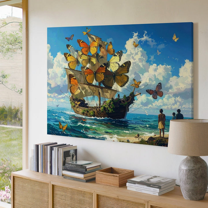 Butterfly Sailboat Canvas – Surreal Nature Fantasy Adventure Wall Art - Gifitto
