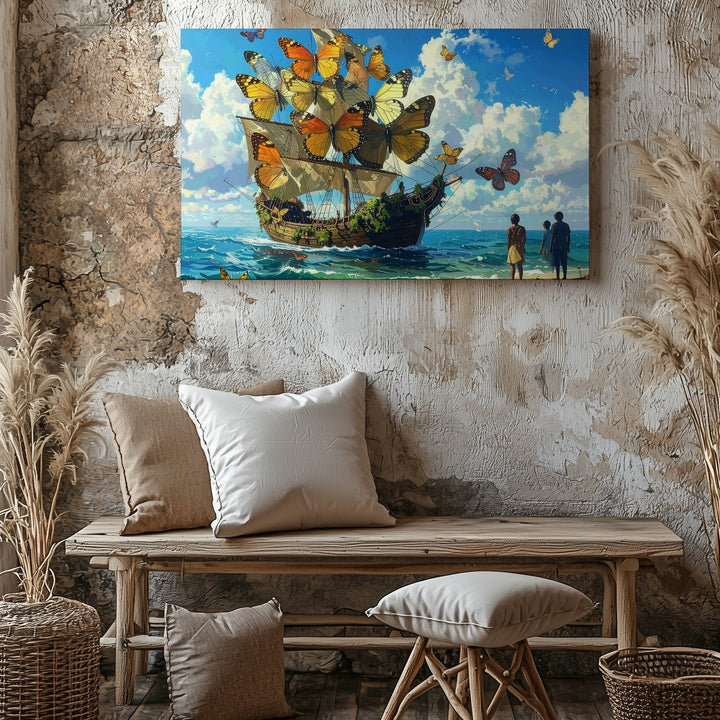 Butterfly Sailboat Canvas – Surreal Nature Fantasy Adventure Wall Art - Gifitto