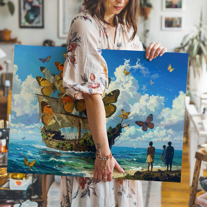 Butterfly Sailboat Canvas – Surreal Nature Fantasy Adventure Wall Art - Gifitto