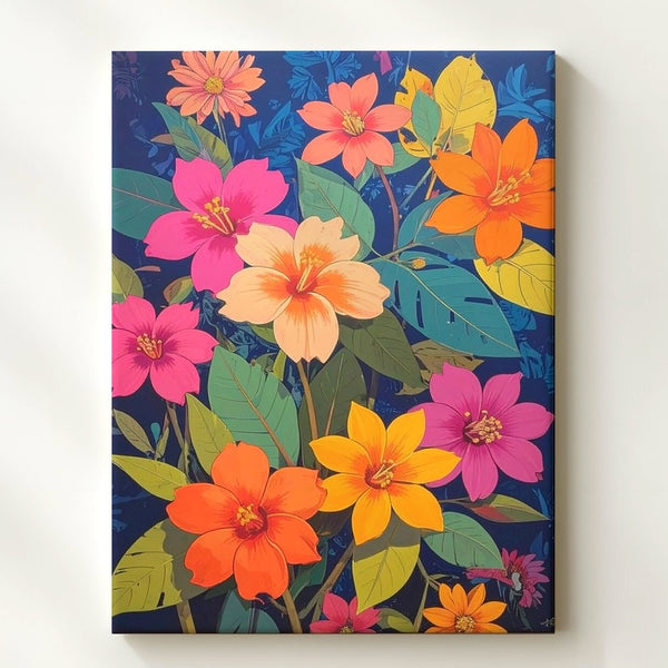 Neon Tropical Floral Canvas – Vibrant Botanical Art - Gifitto