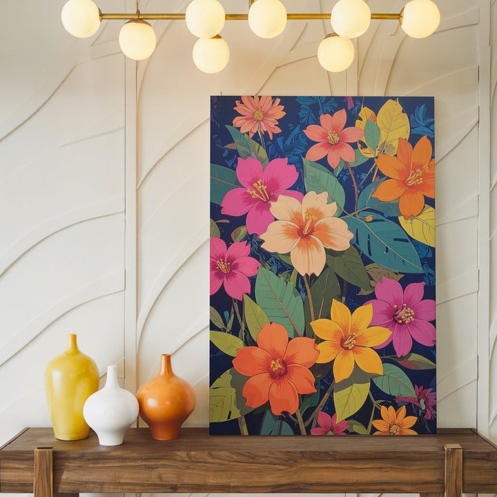 Neon Tropical Floral Canvas – Vibrant Botanical Art - Gifitto