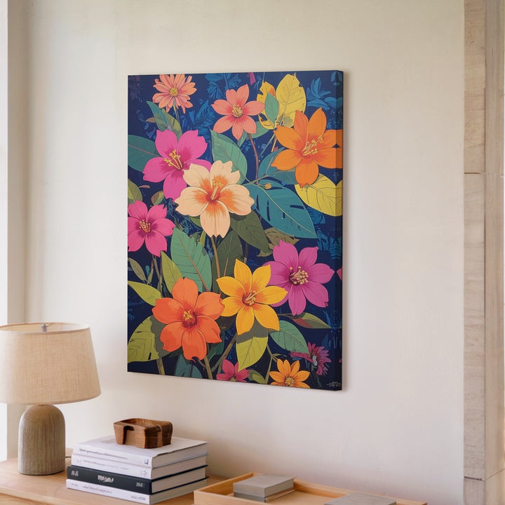 Neon Tropical Floral Canvas – Vibrant Botanical Art - Gifitto
