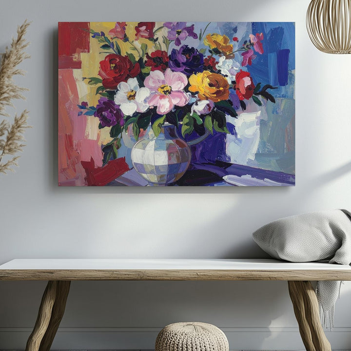 Vivid Floral Still Life Canvas – Bold Modern Bouquet Art - Gifitto