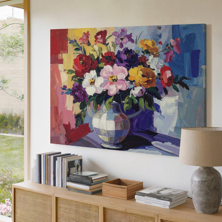 Vivid Floral Still Life Canvas – Bold Modern Bouquet Art - Gifitto