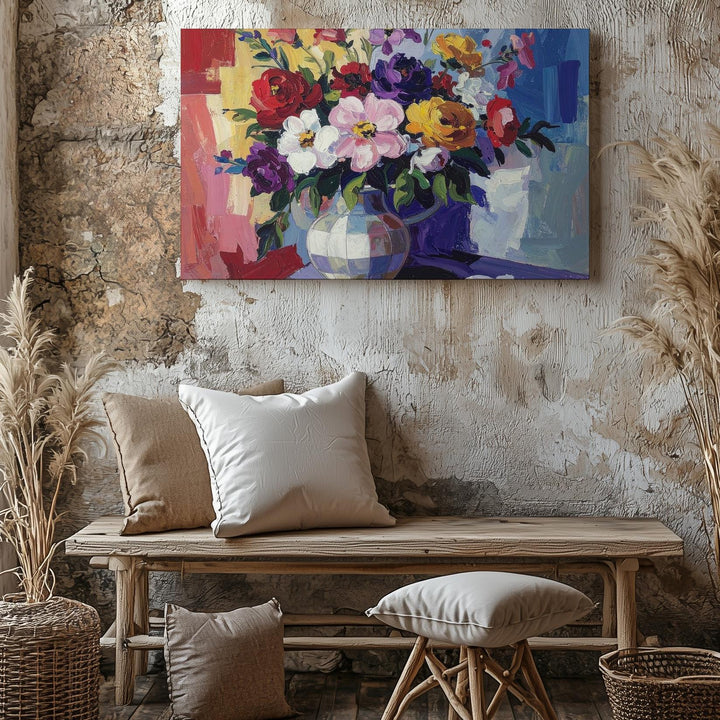 Vivid Floral Still Life Canvas – Bold Modern Bouquet Art - Gifitto