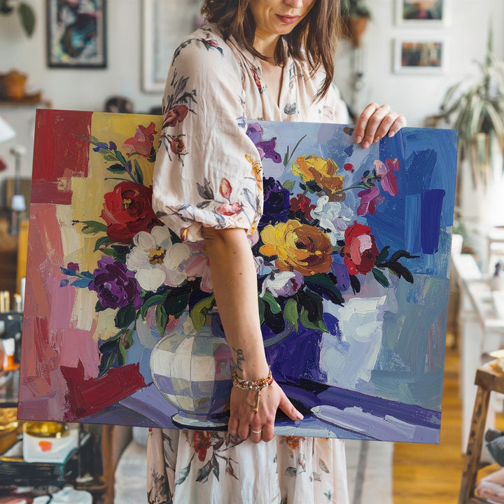 Vivid Floral Still Life Canvas – Bold Modern Bouquet Art - Gifitto