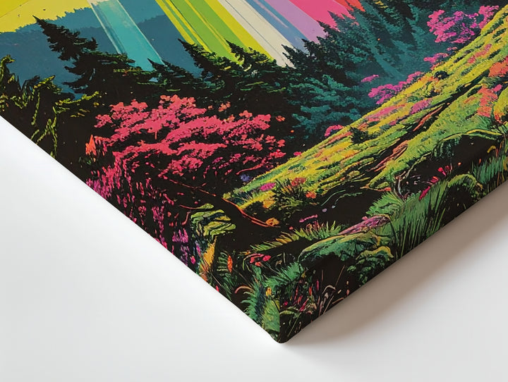 Psychedelic UFO Encounter Canvas – Neon Lights & Surreal Forest Art - Gifitto