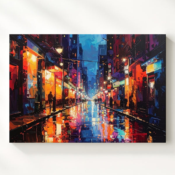 Neon Rain City Canvas – Abstract Urban Nightlife Wall Art - Gifitto