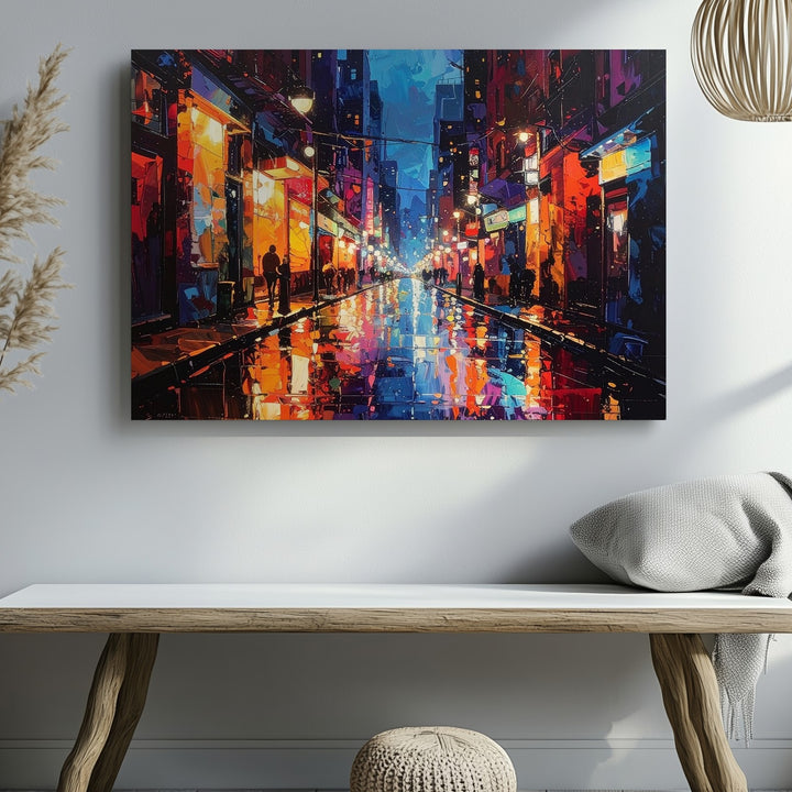 Neon Rain City Canvas – Abstract Urban Nightlife Wall Art - Gifitto