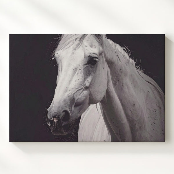 White Silence Canvas – Minimalist Portrait of a Noble Horse - Gifitto