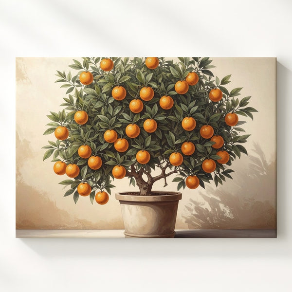 Potted Orange Tree Canvas – Vintage Botanical Fruit Tree Illustration - Gifitto