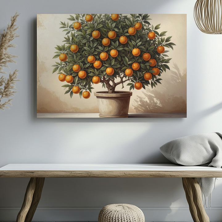 Potted Orange Tree Canvas – Vintage Botanical Fruit Tree Illustration - Gifitto