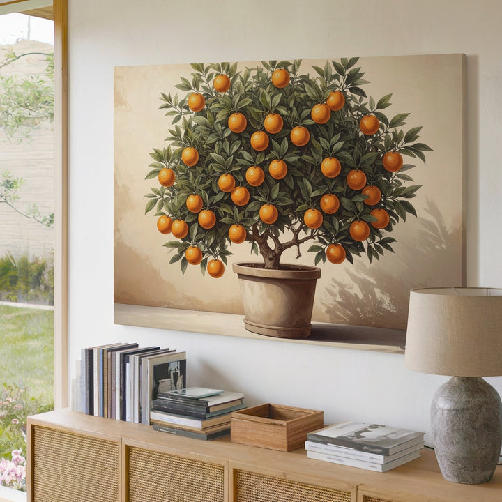 Potted Orange Tree Canvas – Vintage Botanical Fruit Tree Illustration - Gifitto