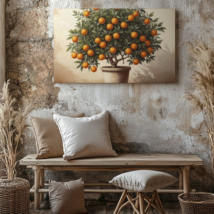 Potted Orange Tree Canvas – Vintage Botanical Fruit Tree Illustration - Gifitto