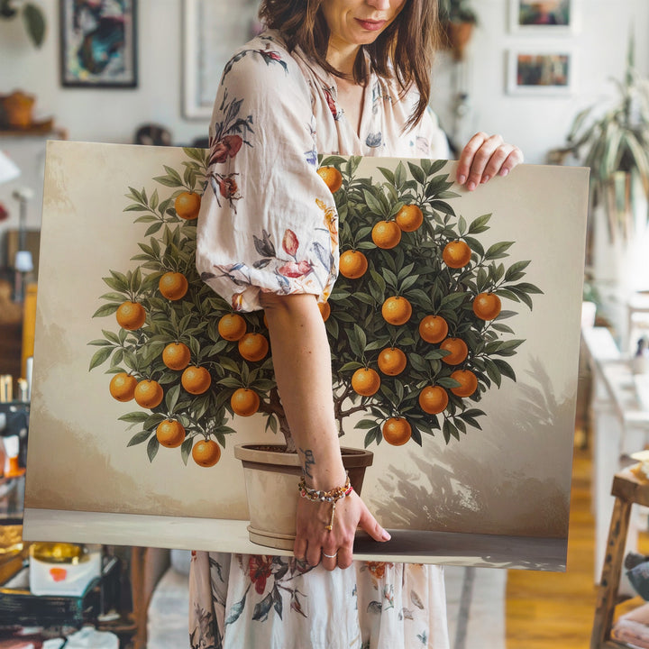 Potted Orange Tree Canvas – Vintage Botanical Fruit Tree Illustration - Gifitto