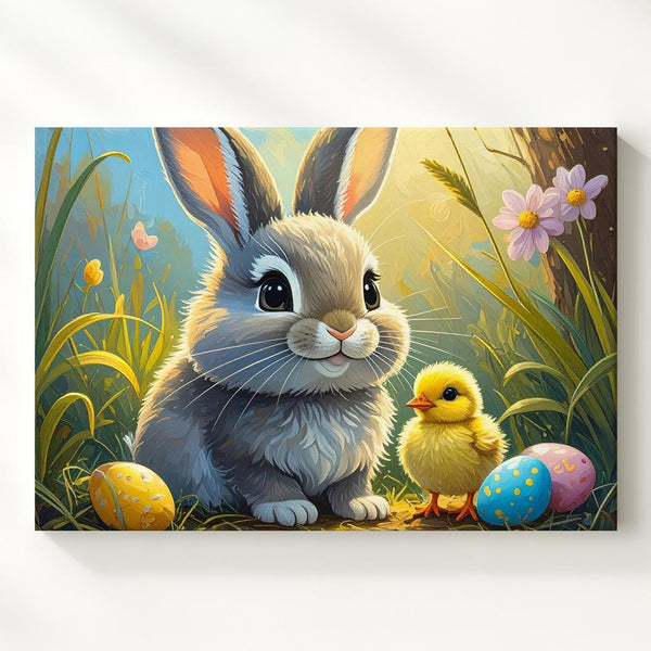 Easter Rabbit & Chick Canvas – Joyful Springtime Wall Art - Gifitto