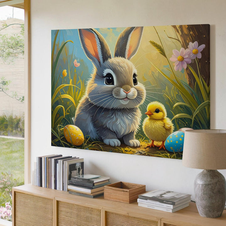 Easter Rabbit & Chick Canvas – Joyful Springtime Wall Art - Gifitto