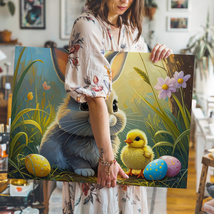 Easter Rabbit & Chick Canvas – Joyful Springtime Wall Art - Gifitto