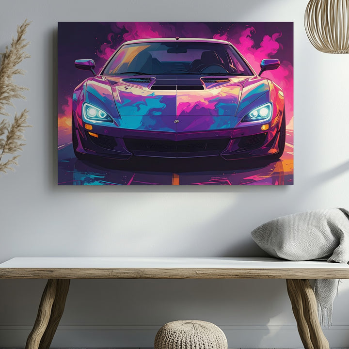 Neon Lamborghini Aventador Canvas – Hyper-Stylized Supercar in Cyber Fantasy Smoke - Gifitto