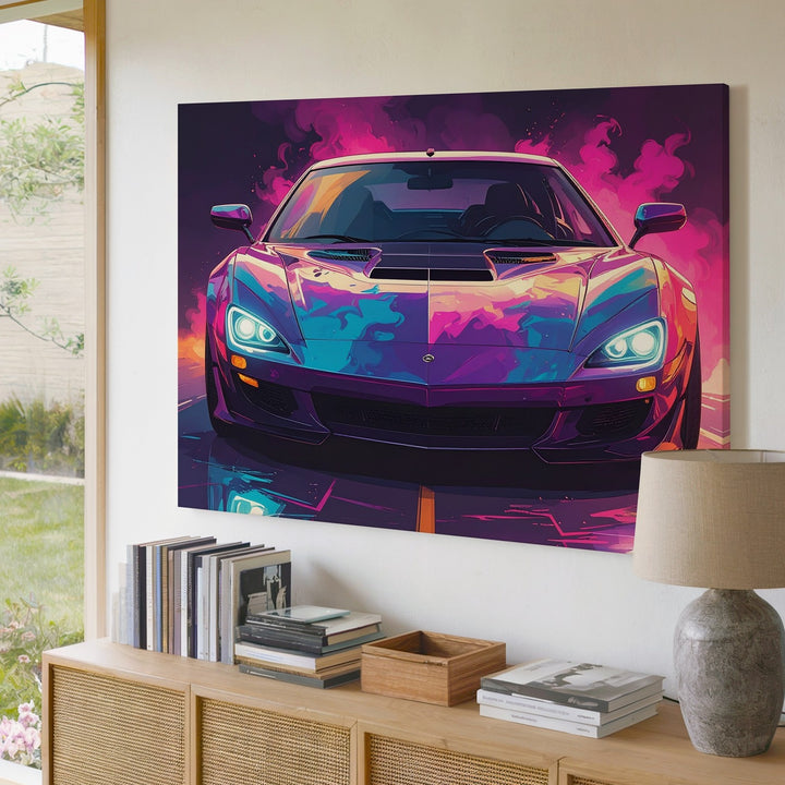 Neon Lamborghini Aventador Canvas – Hyper-Stylized Supercar in Cyber Fantasy Smoke - Gifitto