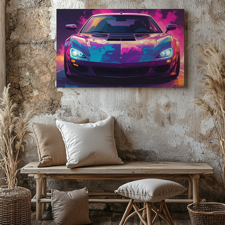 Neon Lamborghini Aventador Canvas – Hyper-Stylized Supercar in Cyber Fantasy Smoke - Gifitto
