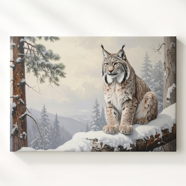 Winter Lynx Watch Canvas – Majestic Snow Forest Scene with Wild Cat - Gifitto