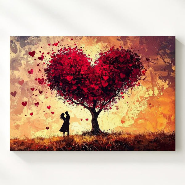 Romantic Heart Tree Canvas – Sunset Silhouette Love Scene - Gifitto