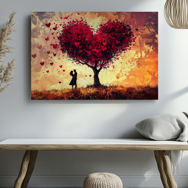 Romantic Heart Tree Canvas – Sunset Silhouette Love Scene - Gifitto