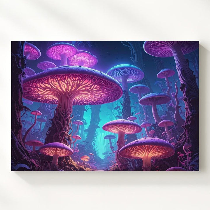 Glowing Alien Forest Canvas – Towering Mushrooms and Mystical Atmosphere - Gifitto