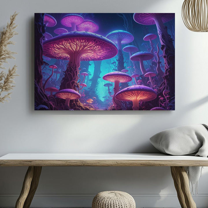 Glowing Alien Forest Canvas – Towering Mushrooms and Mystical Atmosphere - Gifitto