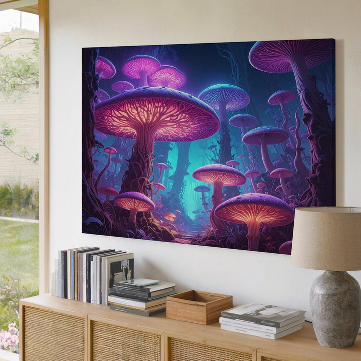Glowing Alien Forest Canvas – Towering Mushrooms and Mystical Atmosphere - Gifitto