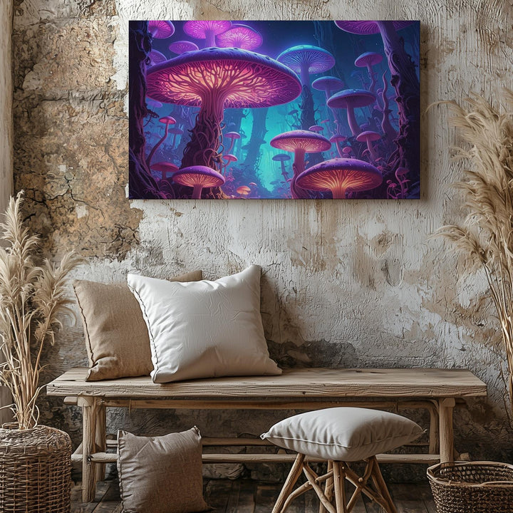 Glowing Alien Forest Canvas – Towering Mushrooms and Mystical Atmosphere - Gifitto