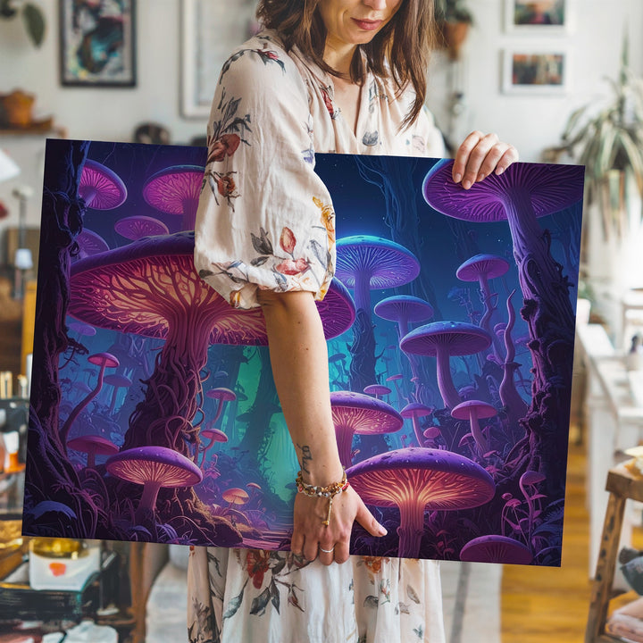 Glowing Alien Forest Canvas – Towering Mushrooms and Mystical Atmosphere - Gifitto