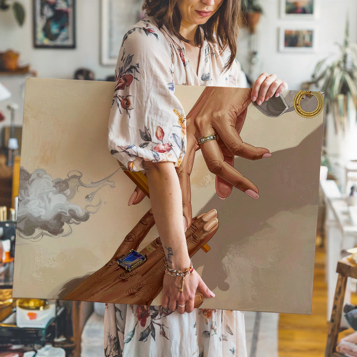 Creative Duel Canvas – Surreal Hands with Pencils in Symbolic Mid-Air Tension - Gifitto