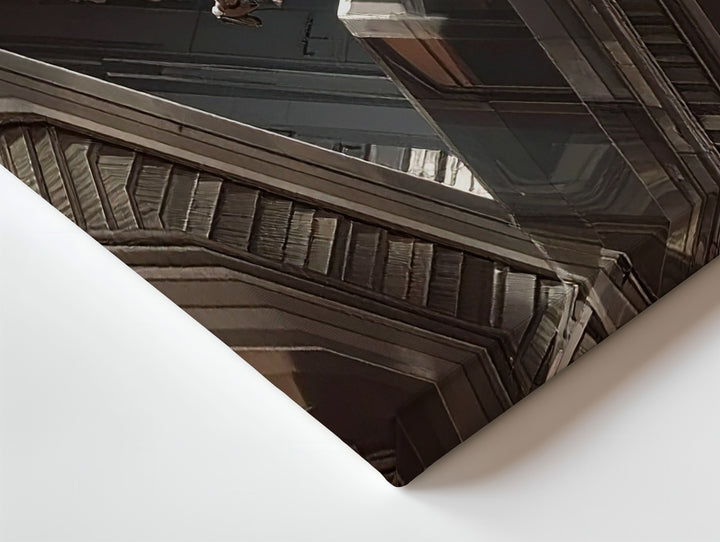 Falling Through Illusion Canvas – Surreal Escalator Labyrinth Wall Art - Gifitto