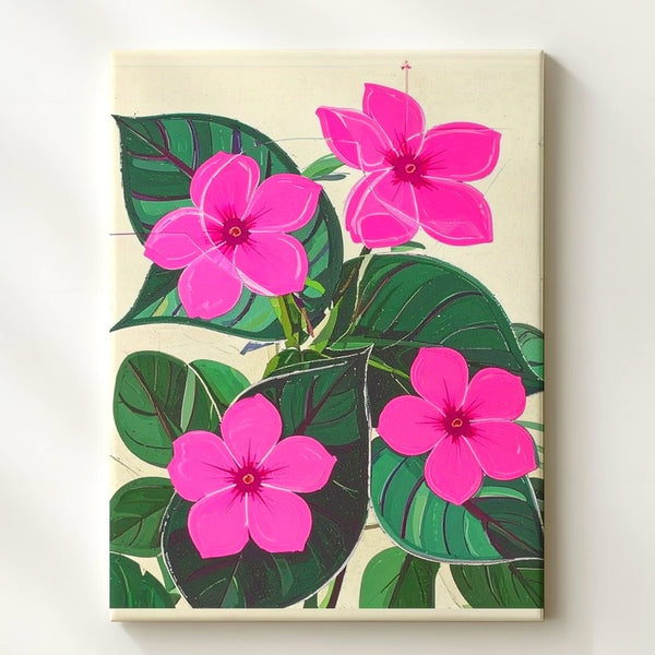 Stylized Pink Floral Canvas – Bold Pop-Art Botanical Art - Gifitto