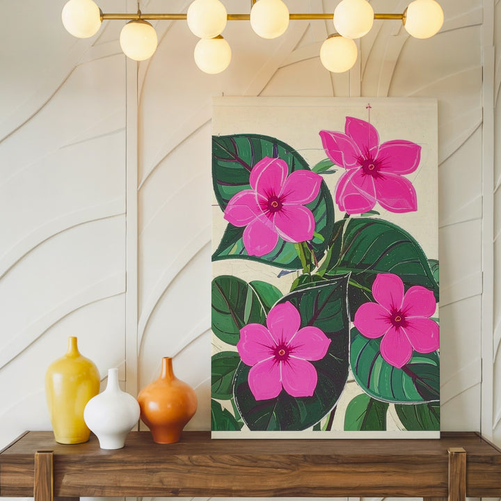 Stylized Pink Floral Canvas – Bold Pop-Art Botanical Art - Gifitto
