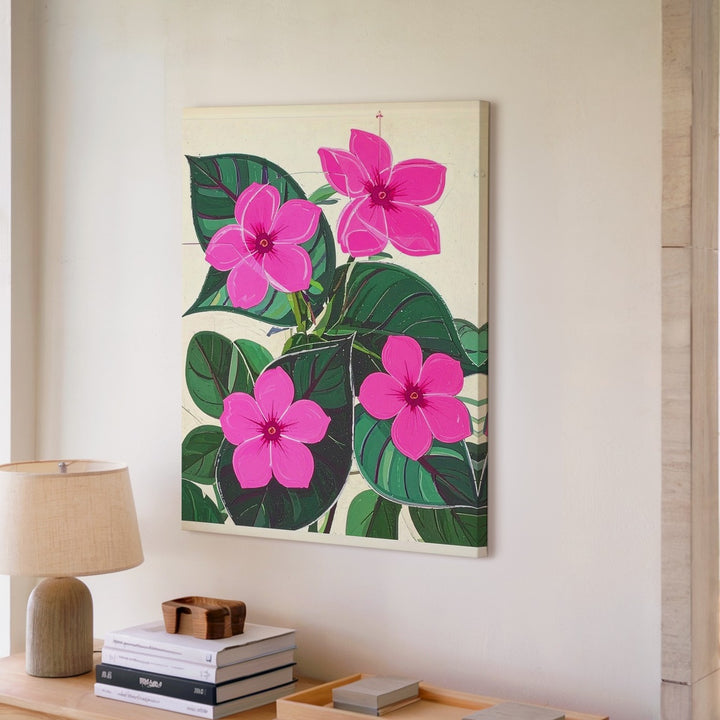 Stylized Pink Floral Canvas – Bold Pop-Art Botanical Art - Gifitto